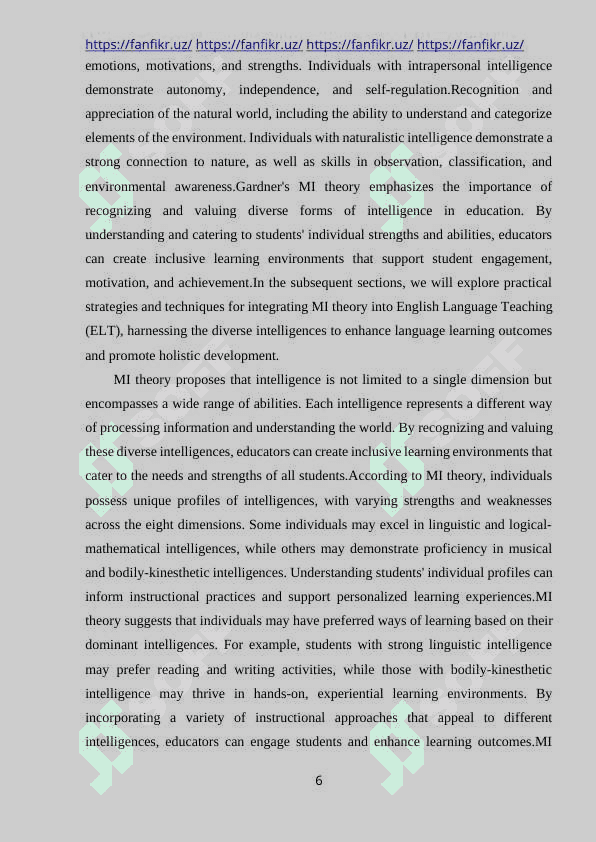 THE WAYS OF APPLICATION OF THE MULTIPLE INTELLIGENCES THEORY IN ELT 5