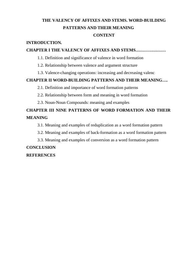 THE VALENCY OF AFFIXES AND STEMS. WORD-BUILDING PATTERNS AND THEIR MEANING 1