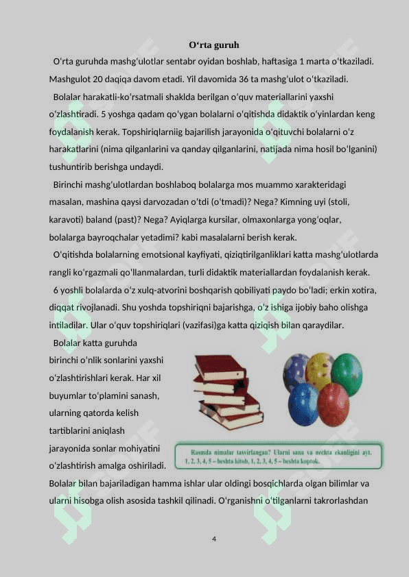 MAKTABGACHA YOSHDAGI BOLALARDA SON VA SANOQ HAQIDAGI TUSHUNCHA HOSIL QILISH VA O`RGATISH 4