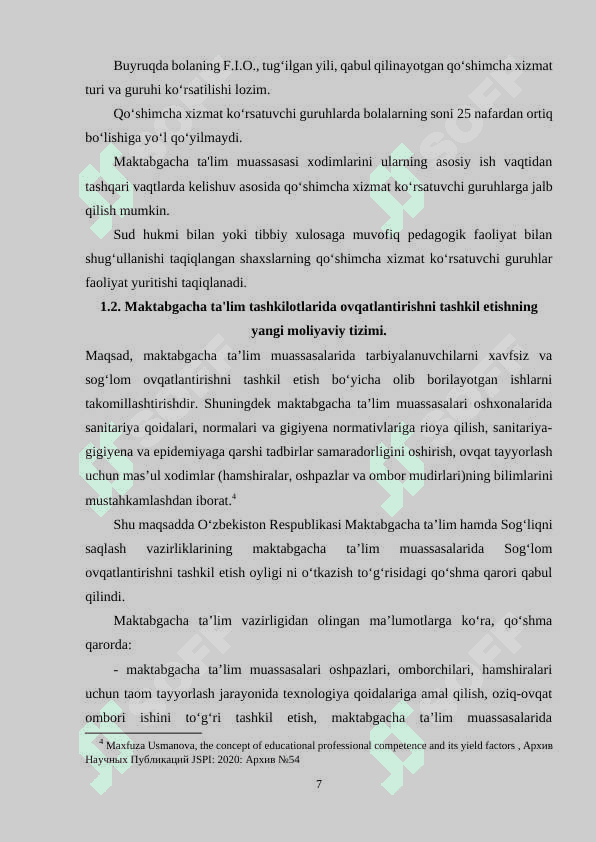 MTT DA QO'SHIMCHA TA'LIM XIZMATLAR VA SOGʻLOM OVQATLANISHNI TASHKIL ETISH 7
