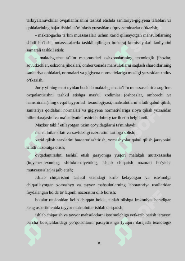 MTT DA QO'SHIMCHA TA'LIM XIZMATLAR VA SOGʻLOM OVQATLANISHNI TASHKIL ETISH 8