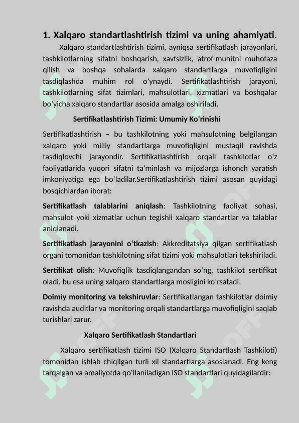 Xalqaro  standartlashtirish  tizimi bo’yicha                    sertifikatlashtirish. 3