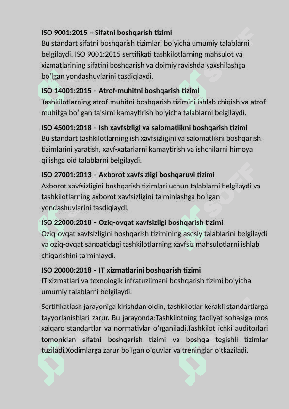 Xalqaro  standartlashtirish  tizimi bo’yicha                    sertifikatlashtirish. 4
