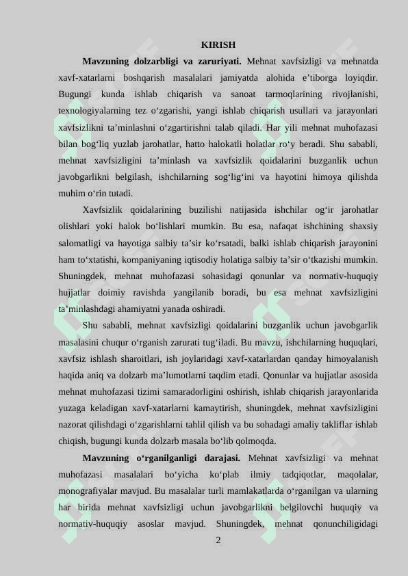 MEHNATDA XAVFSIZLIK QOIDALARINI BUZGANLIK UCHUN JAVOBGARLIK 2