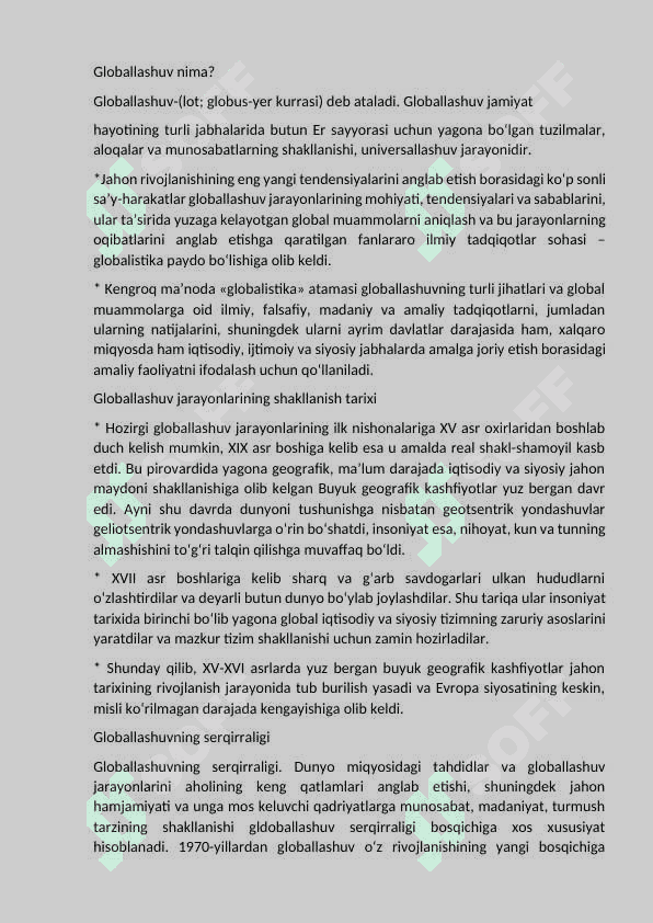 Global jarayonlar va barqaror taraqqiyot 2