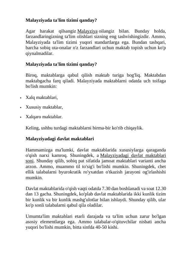Malayziyada talim