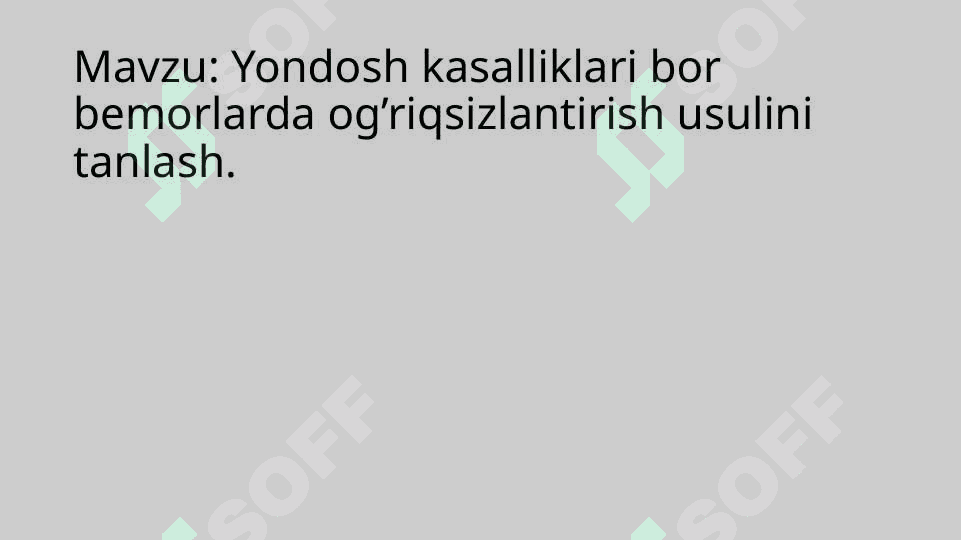 Slayd. Og'iz bo'shlig'i jarrohligi FANIDAN mavzu Yondosh kasalliklarda anesteziya 2