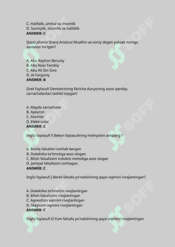 Falsafa fanidan testlar javoblari bilan 4