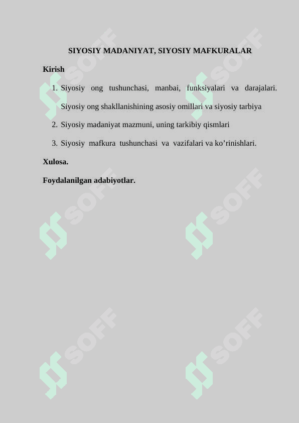 SIYOSIY MАDАNIYAT, SIYOSIY MАFKURАLАR 2