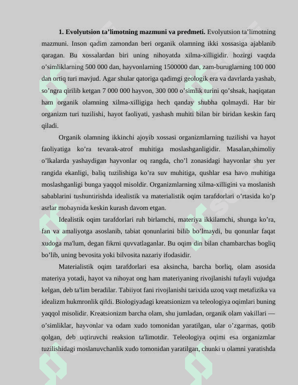 Evolyutsiya nazariyasi evolyutsiyaning genetik va ontogenetik asoslari 2