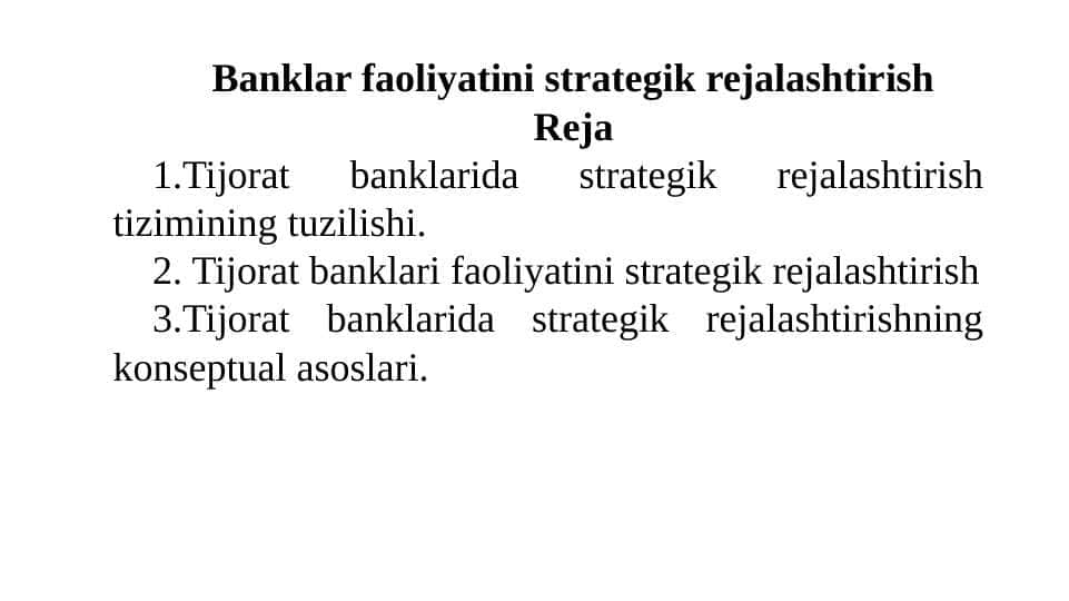 Banklar faoliyatini strategik rejalashtirish