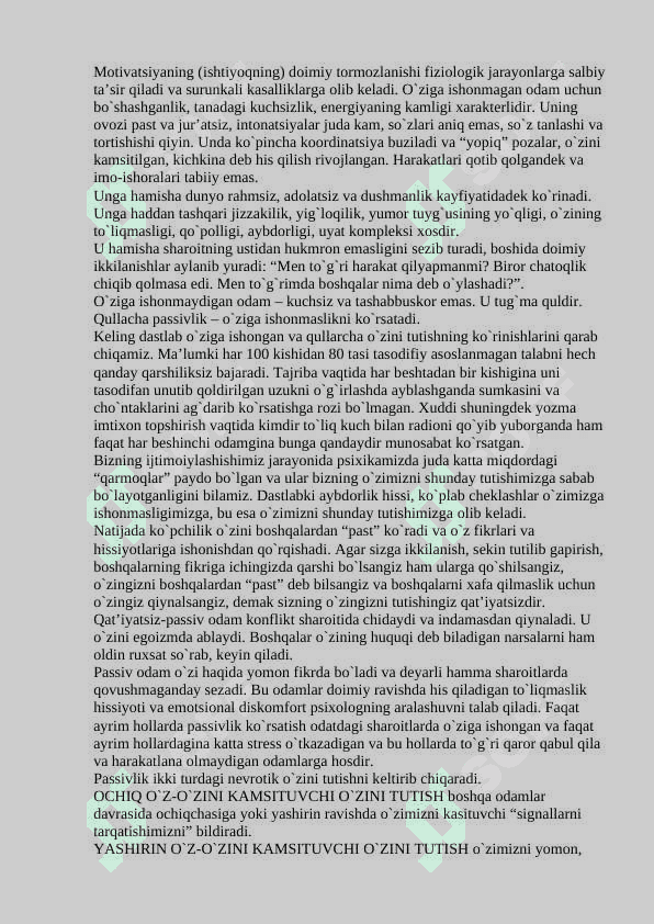 Ishоnch muammоsi. O'zingizga ishonch. 2