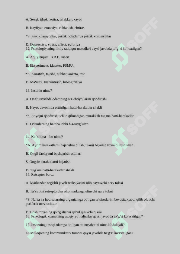 Psixologiya fanidan test savollari 3