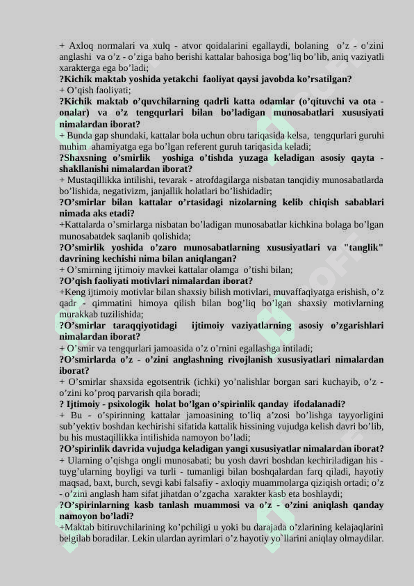 Yosh davrlari psixologiyasi fanidan testlar jamlanmasi 2 2