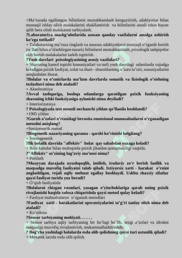 Yosh davrlari psixologiyasi fanidan testlar jamlanmasi 2 4