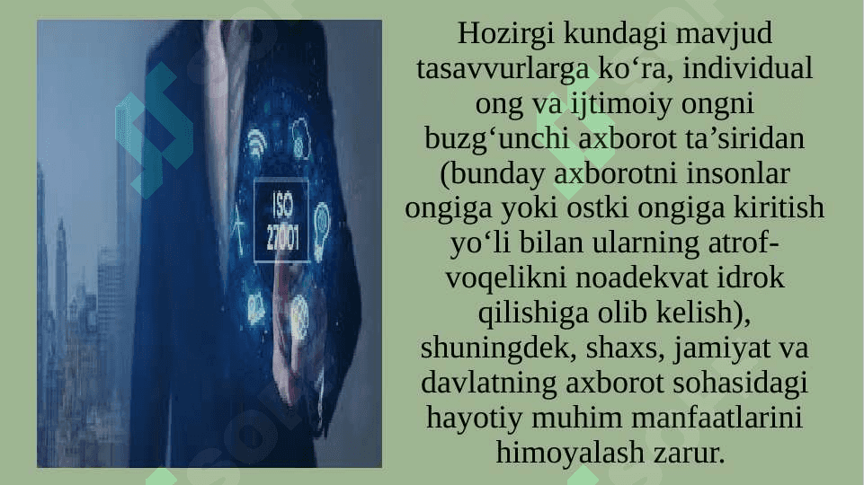 Shaxs, jamiyat va davlatning manfaatlariga axborot tahdidi 20.pptx 4