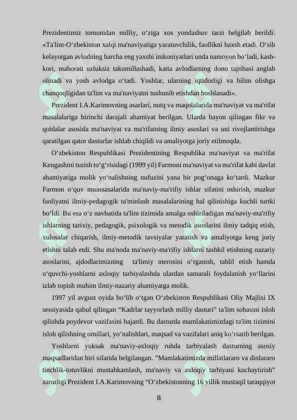 Maʼnaviy – maʼrifiy ishlarda oʼquvchi – yoshlar shaxsini axloqiy tarbiyalash 8
