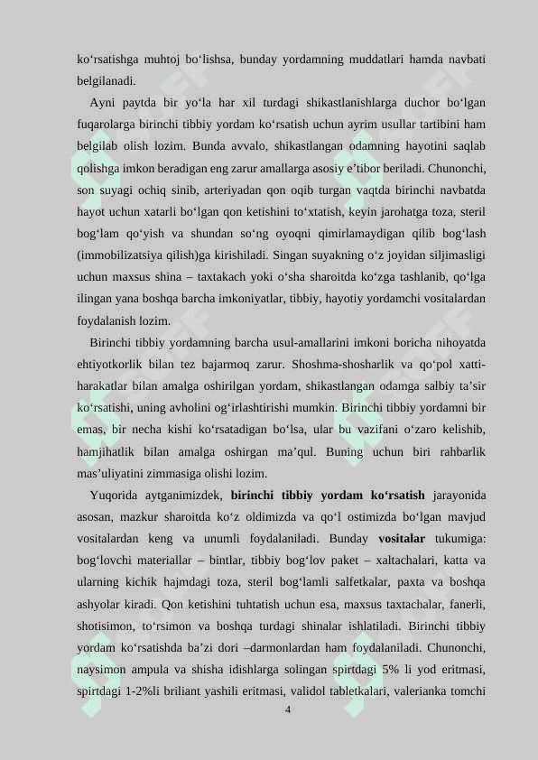 Jarohatlanganda va baxtsiz hodisalarda birinchi tibbiy yordam ko’rsatish qoidalari 4