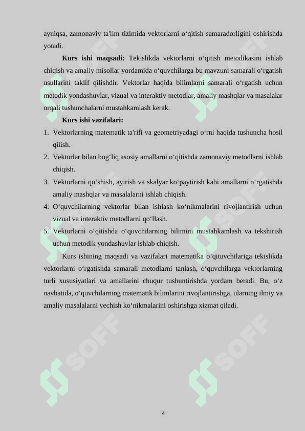 TEKISLIKDA VEKTORLARNI O'QITISH METODIKASI 4