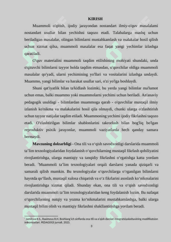 BOSHLANG'ICH SINF ONA TILI VA O’QISH SAVODXONLIGI VA O‘QISH SAVODXONLIGI DARSLARIDA MUAMMOLI O'QITISH USULLARI 3