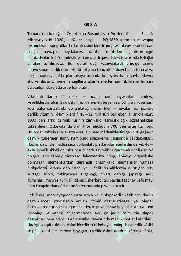 Ózbekstanda tarqalǵan vitaminli ósimlikler 2