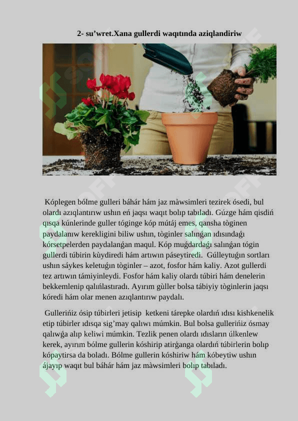 Xana ósimliklerin  kóbeytiw usillari. 7