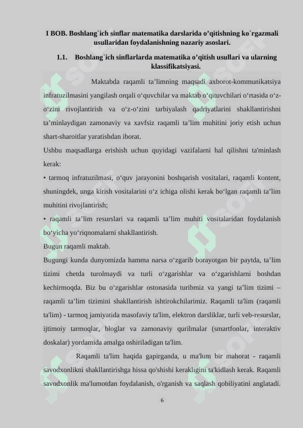 MATEMATIKA DARSINI TASHKIL QILISH, KO‘RGAZMALILIK HAMDA DIDAKTIK MATERIALLARDAN FOYDALANISH 6