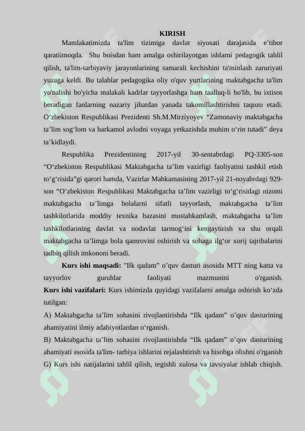 Maktabgacha taʼlim tashkilotida ilk qadam davlat dasturi asosida ishlash tartibi. 2