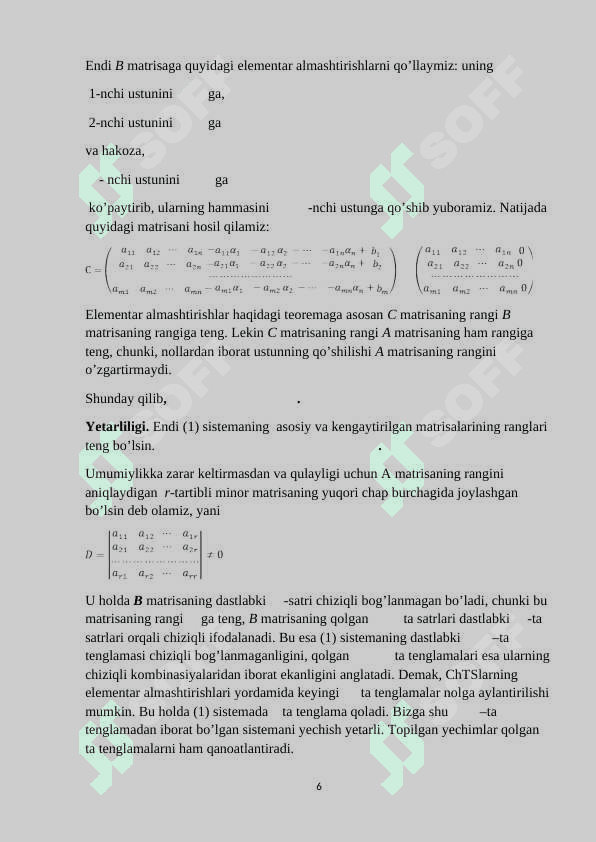 Bir jinsli tenglamalar sistemasi. Fundamental   yechimlar. 6