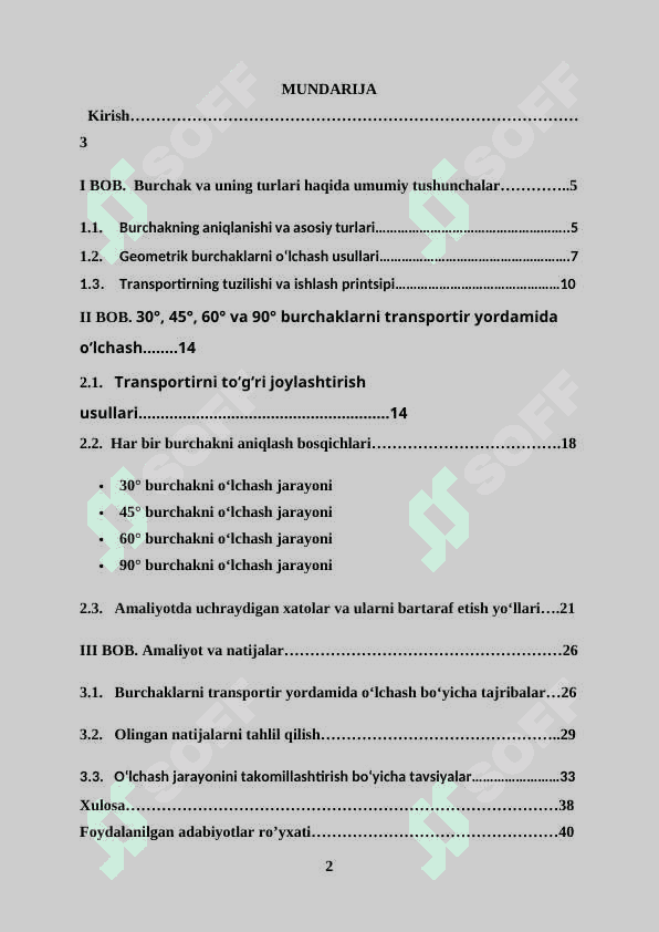 BURCHAK GRADUSI. 30, 45, 60, 90 GRADUSLI BURCHAKLARNI TRANSPORTIR YORDAMIDA O‘LCHASH 2