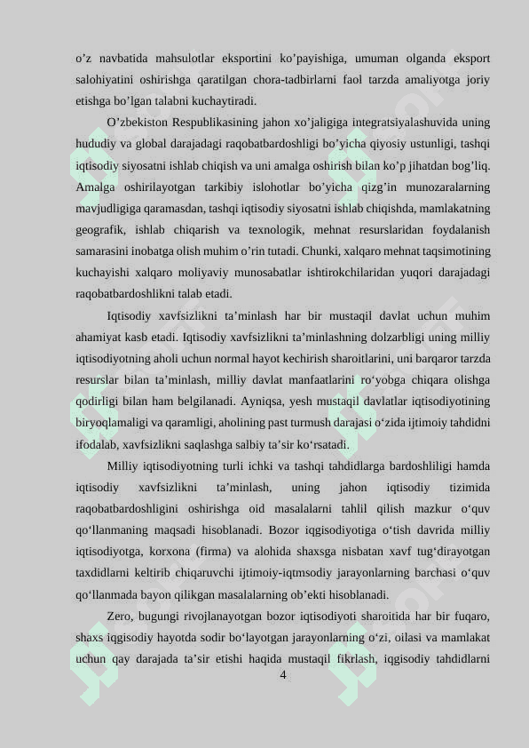 MAVZU:    O‘ZBEKISTONNING DUNYONING RIVOJLANGAN DAVLATLARI BILAN IQTISODIY HAMKORLIGI. 4