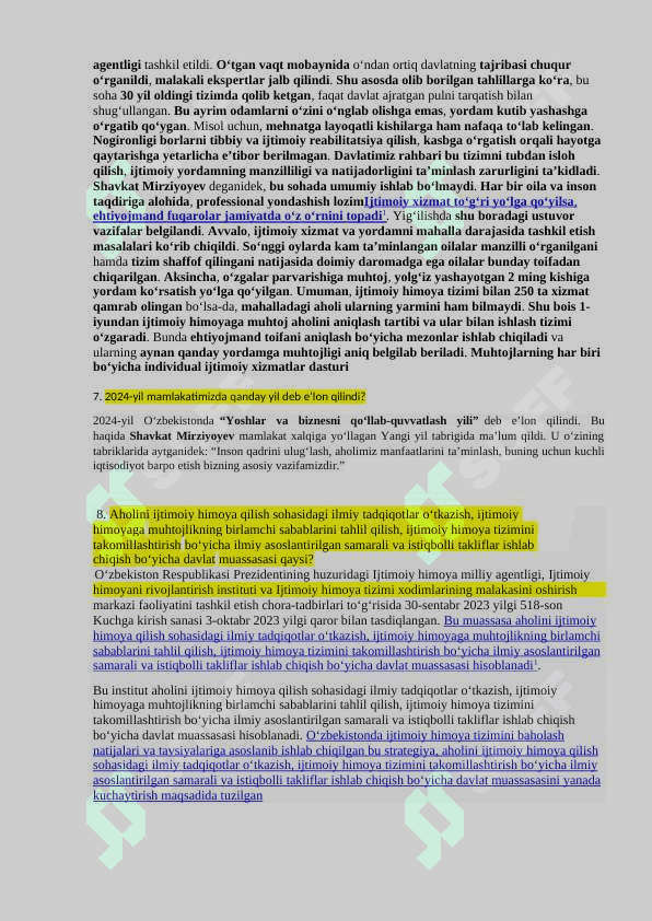 Ijtimoiy himoya milliy agentligi va uning muassasalariga ishga kirish uchun suhbat bosqichida tushadigan savollar hamda javoblari. 4