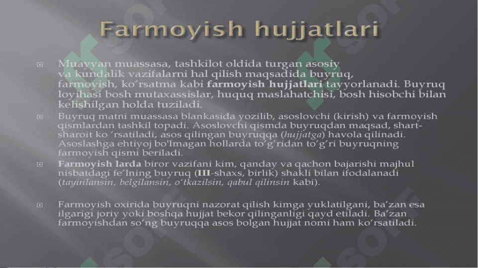 Buyruq, Farmoyish,Ko`rsatma 2