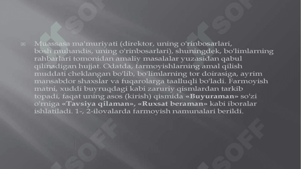 Buyruq, Farmoyish,Ko`rsatma 3
