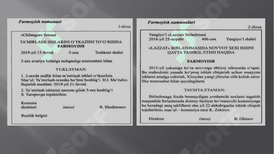 Buyruq, Farmoyish,Ko`rsatma 4