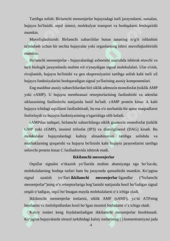 Birlamchi va ikkilamchi messenjerlar strukturasi 4