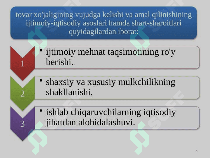 Tovar-pul munosabatlari rivojlanishi bozor iqtisodiyoti shakllanishi va amal qilishining asosidir 6