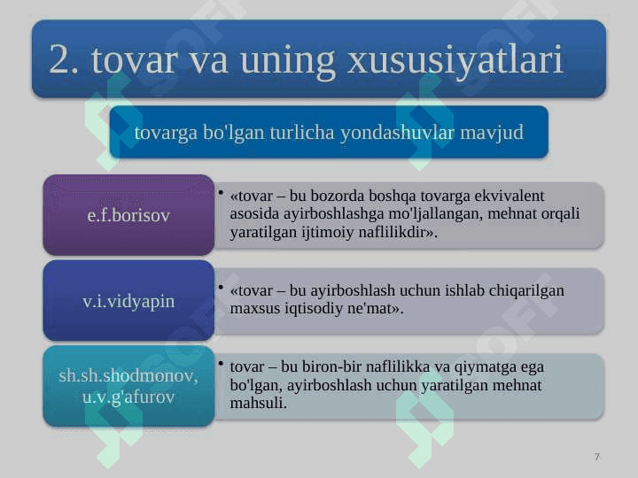 Tovar-pul munosabatlari rivojlanishi bozor iqtisodiyoti shakllanishi va amal qilishining asosidir 7
