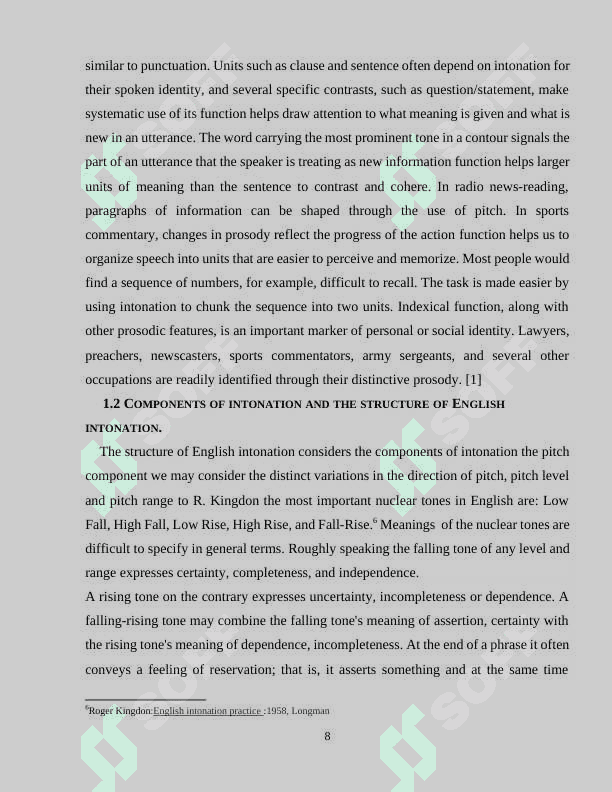 COMPONENTS OF INTONATION AND THE STRUCTURE OF ENGLISH  INTONATION GROUP 8