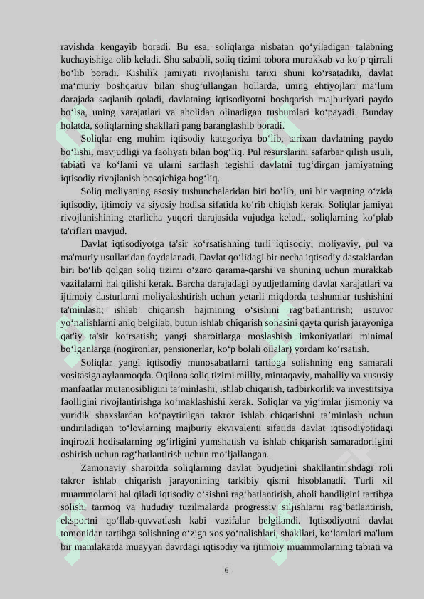 DAVLAT BYUDJETI DAROMADLAR QISMINI SHAKLLANTIRISHDA SOLIQ TO‘LOVLARINING AHAMIYATI 6