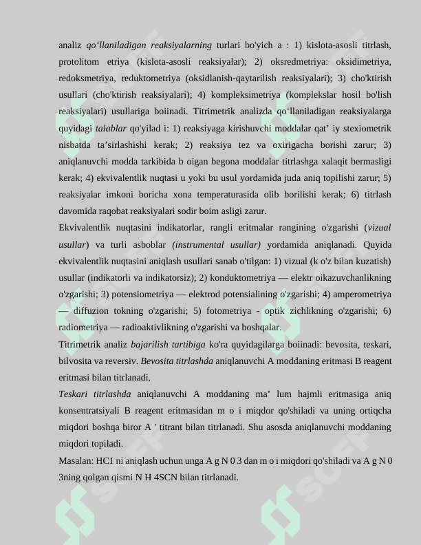 Titrimetrik analiz usullarining sinflanishi. 6