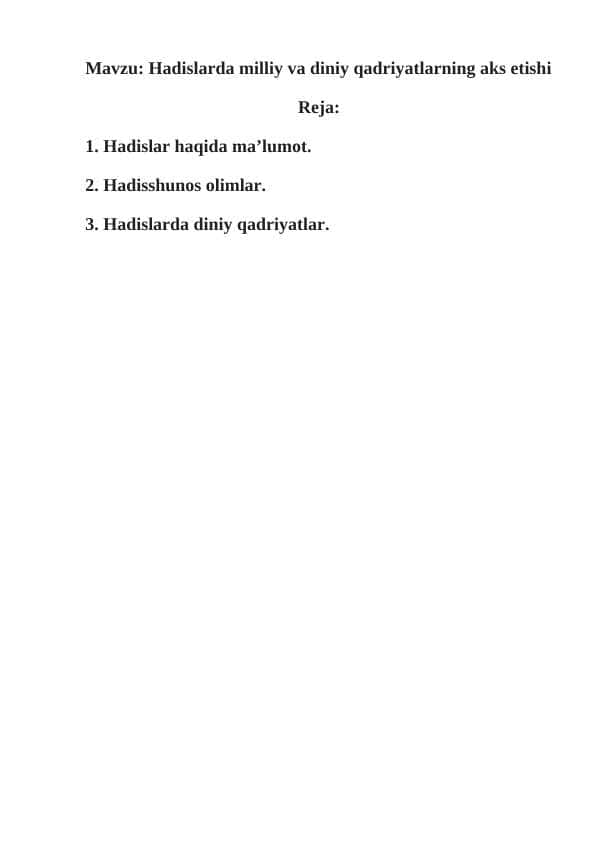 Hadislarda milliy va diniy qadriyatlarning aks etishi 1