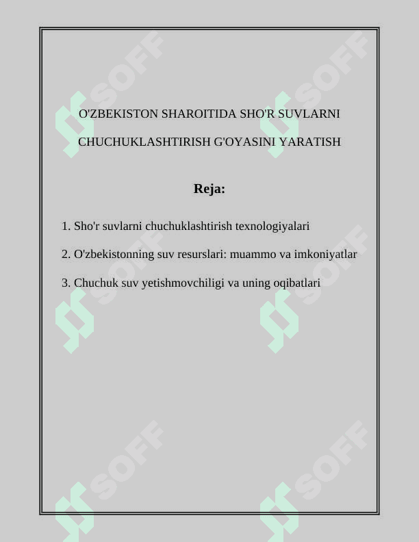 O'ZBEKISTON SHAROITIDA SHO'R SUVLARNI CHUCHUKLASHTIRISH G'OYASINI YARATISH 2