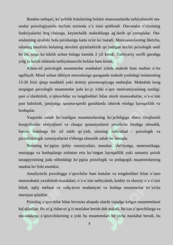 Amaliy psixologning o'z vazifalarini bajarayotgan tizimida professional faoliyati. 8