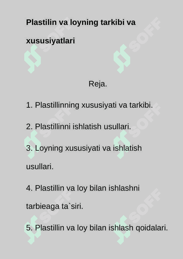 Plastilin va loyning tarkibi va xususiyatlari 2