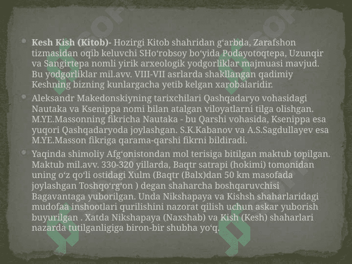 Qashqadaryo vohasi shaharlari haqida umumiy malumot.Slayd 3