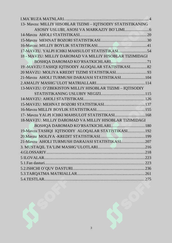STATISTIKA (Iqtisodiy statistika) fanidan   O’QUV – USLUBIY  MAJMUA 3