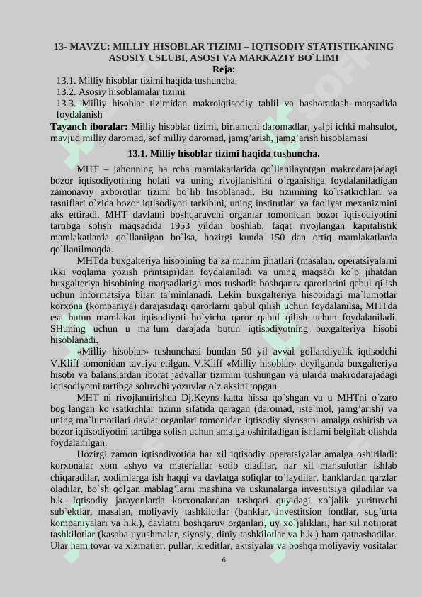 STATISTIKA (Iqtisodiy statistika) fanidan   O’QUV – USLUBIY  MAJMUA 6