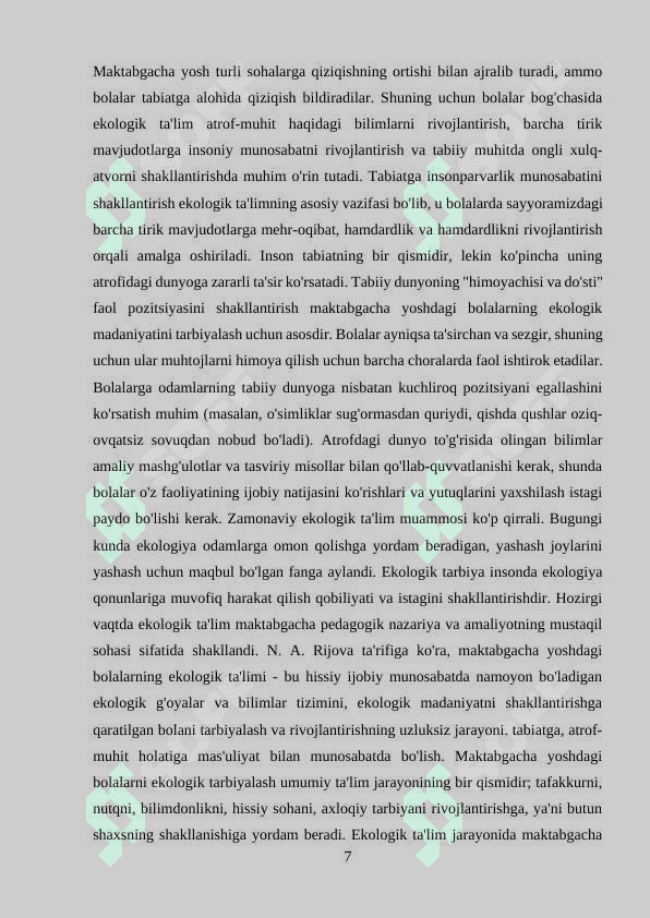 Maktabgacha ta’limni rivojlantirish 7
