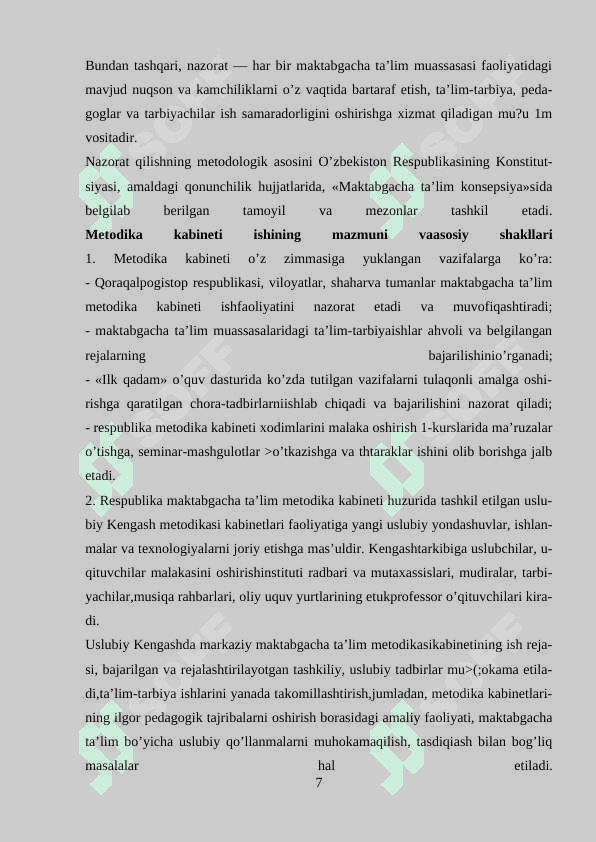 Respublika maktabgacha ta’lim metodikasi kabineti ish mazmuni 7